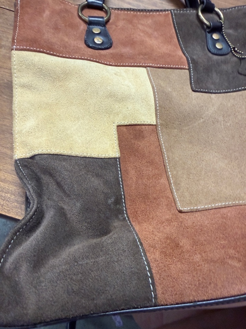 Valerie Stevens Leather Handbag 13" Purse Suede Patchwork Festival Hobo Bohemian - Picture 2 of 8